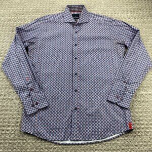 Daniel Hechter Paris Dress Shirt Men Medium M Blue Purple Colorful Formal Polo
